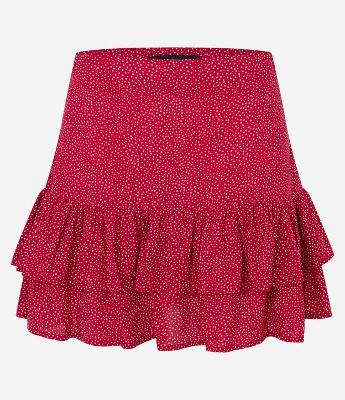 Saia Curta em Viscose Poá com Babadinhos