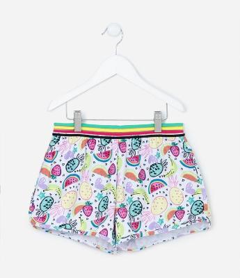 Saída de Praia Short Infantil com Estampa de Frutinhas - Tam 5 a 14 Anos