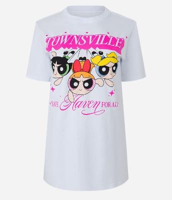 Camiseta Alongada em Algodão com Estampa Meninas Super Poderosas Townsville