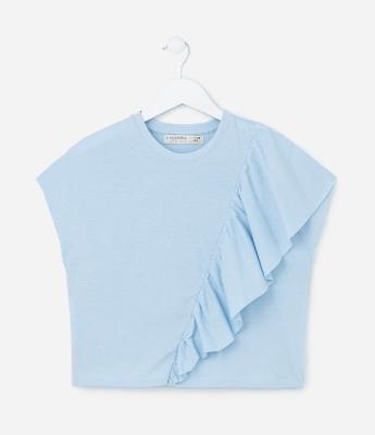 Blusa Curta Infantil com Babado Transversal - Tam 5 A 14