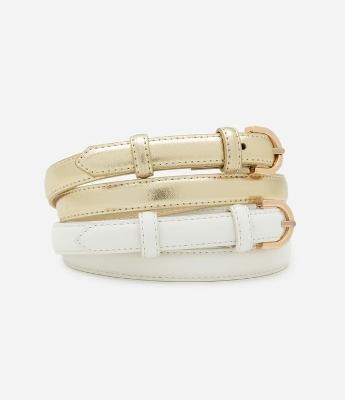 Kit 02 Cintos Finos com Fivelas Arredondadas