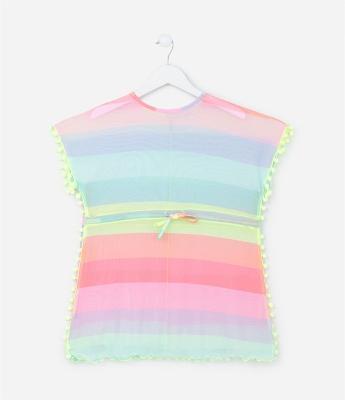 Saída de Praia Infantil em Tule com Estampa Listrada - Tam 3 a 16 Anos