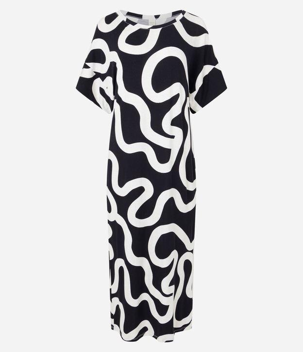 Vestido Midi em Viscose com Estampa Abstrata e Decote Redondo - 1