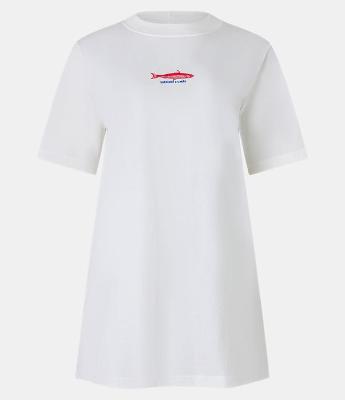 Camiseta Alongada em Algodão com Estampa Sardinha Sal e Mar