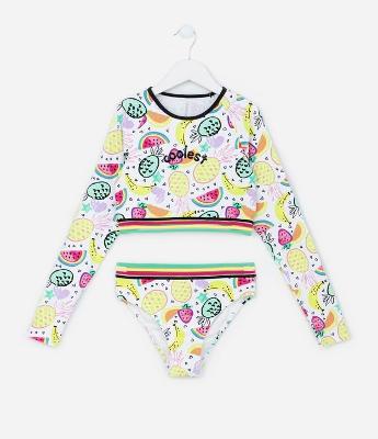 Conjunto Infantil com Proteção UV e Estampa Frutinhas - Tam 5 a 14 Anos