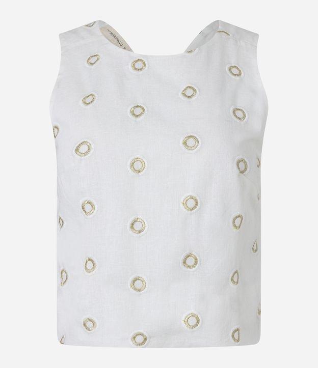 Blusa em Tricoline com Bordado e Detalhe de Transpasse nas Costas - 1
