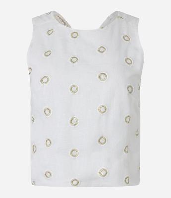 Blusa em Tricoline com Bordado e Detalhe de Transpasse nas Costas