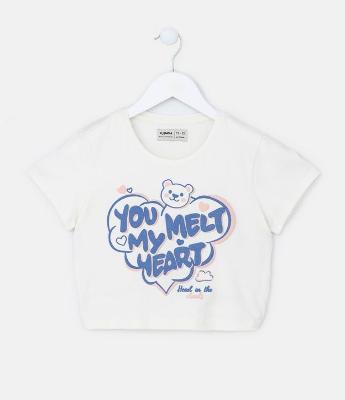 Blusa Curta Infantil com Amarração e Estampa Ursinho - Tam 5 a 14 Anos