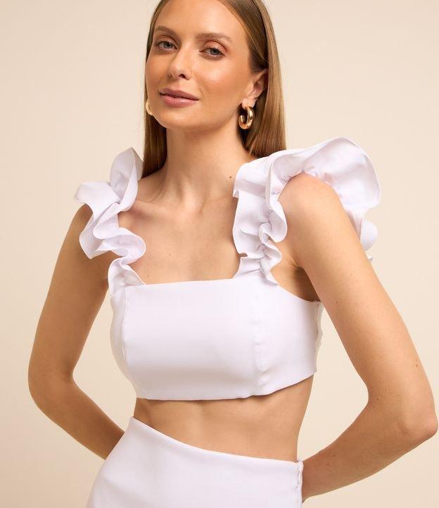 Blusa Cropped em Bengaline com Babados nas Alças - 1