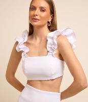 Blusa Cropped em Bengaline com Babados nas Alças - 1