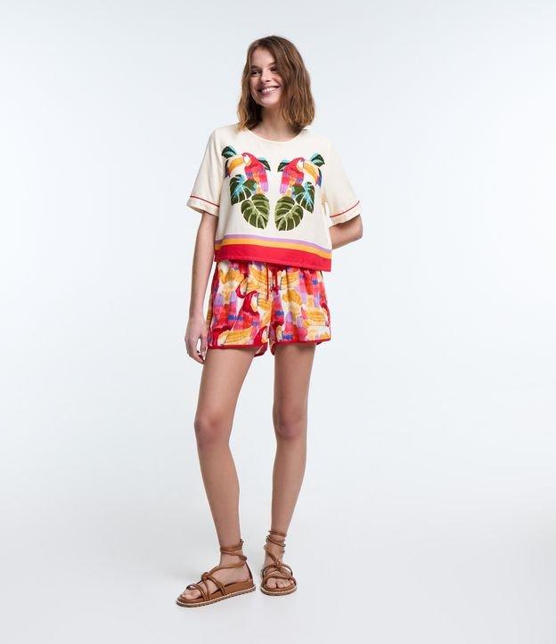 Short Runner em Viscose com Linho e Estampa Araras - 1
