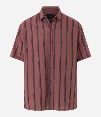 Camisa Relaxed com Textura de Tela e Listras Verticais com Cânhamo