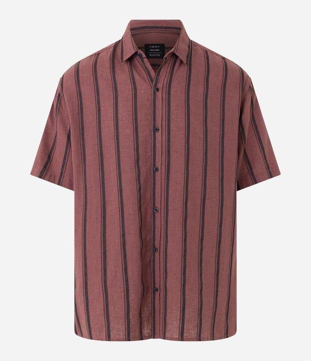 Camisa Relaxed com Textura de Tela e Listras Verticais com Cânhamo - 1