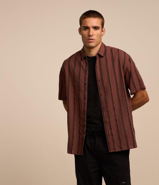 Camisa Relaxed com Textura de Tela e Listras Verticais com Cânhamo - 3