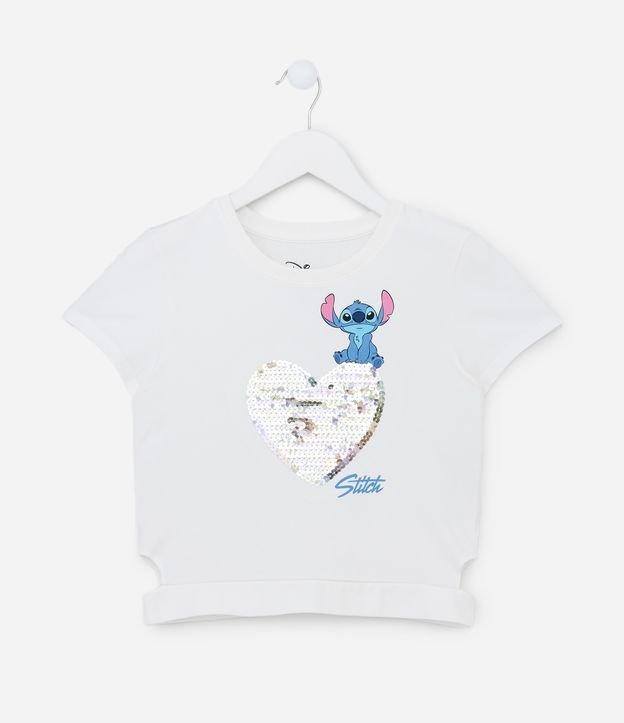 Camiseta Curta Infantil com Recorte e Bordado do Stitch - Tam 5 a 14 Anos - 1