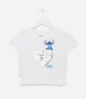 Camiseta Curta Infantil com Recorte e Bordado do Stitch - Tam 5 a 14 Anos - 1