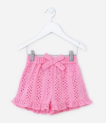 Short Infantil em Laise com Laço Aplicado - Tam 1 a 5 Anos