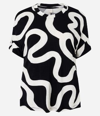 Blusa em Viscose com Estampa Abstrata e Gola Redonda