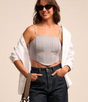 Blusa Corset em Alfaiataria com Recortes e Barra Arredondada - 1