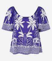 Blusa Curta em Viscose e Linho com Estampa Tropical - 1