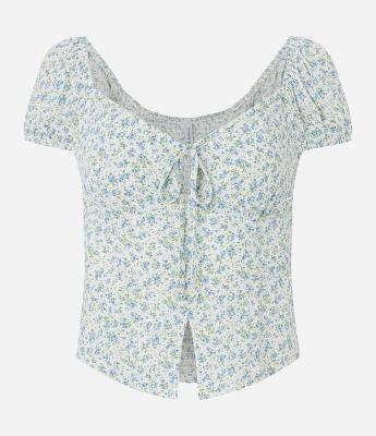 Blusa em Viscose Floral Liberty com Amarração e Abertura Frontal