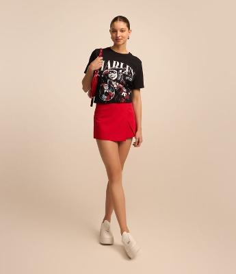 Short Saia Curto em Ponto Roma Transpassado e com Fenda