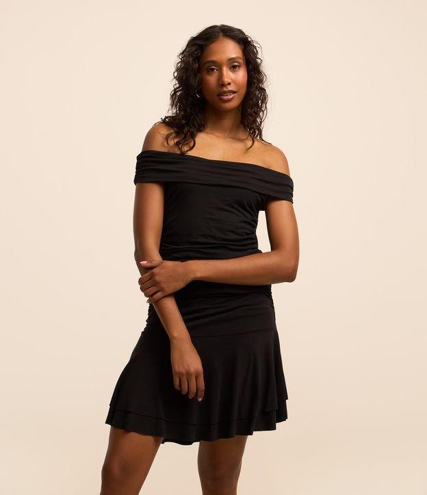 Vestido Curto em Jersey Ombro a Ombro com Drapeado - 1