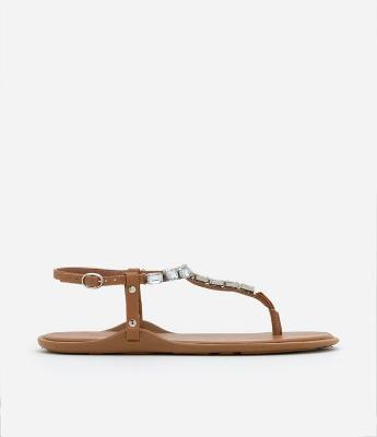 Sandália Rasteira com Cristais Aplicados nas Tiras