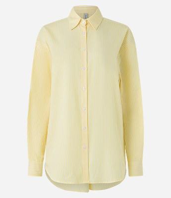 Camisa Oversized em Tricoline Listrada com Fio Tinto