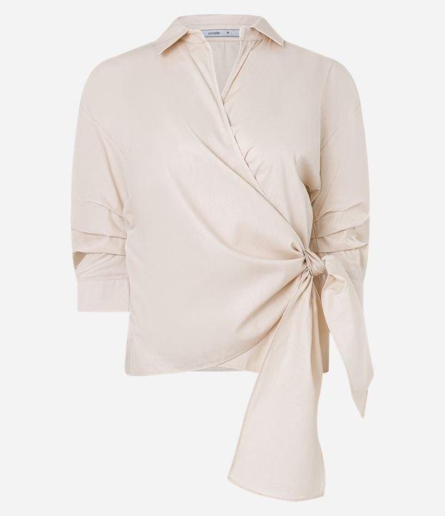 Camisa em Tricoline com Prega na Manga 3/4 e Amarração - 1