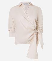 Camisa em Tricoline com Prega na Manga 3/4 e Amarração - 1