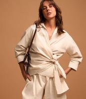 Camisa em Tricoline com Prega na Manga 3/4 e Amarração - 2