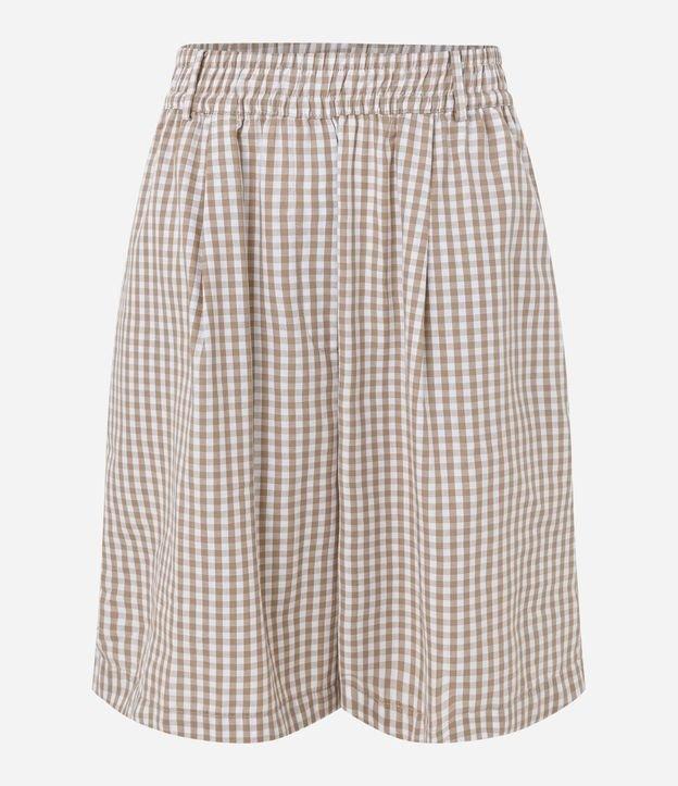 Bermuda em Tricoline Xadrez Vichy com Pregas e Cós Elástico - 1