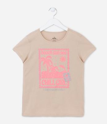 Camiseta Infantil com Estampa Praia - Tam 5 a 14 Anos