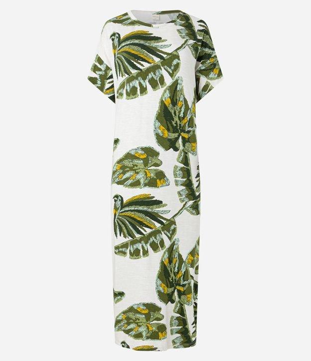 Vestido Reto Midi em Viscose com Folhagens Estampadas - 1
