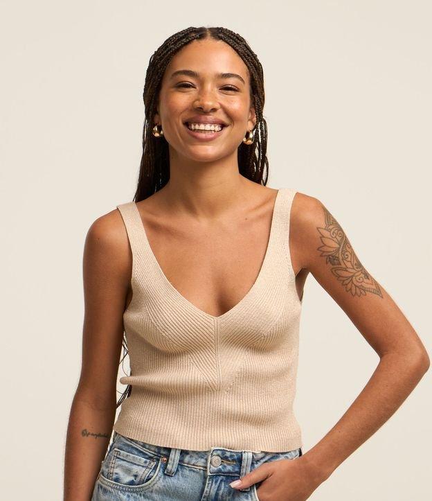 Blusa Sem Manga em Tricô Canelado com Fio Metalizado - 5