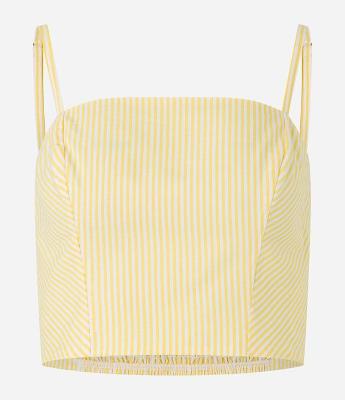 Blusa Cropped em Tricoline Listrada com Fio Tinto