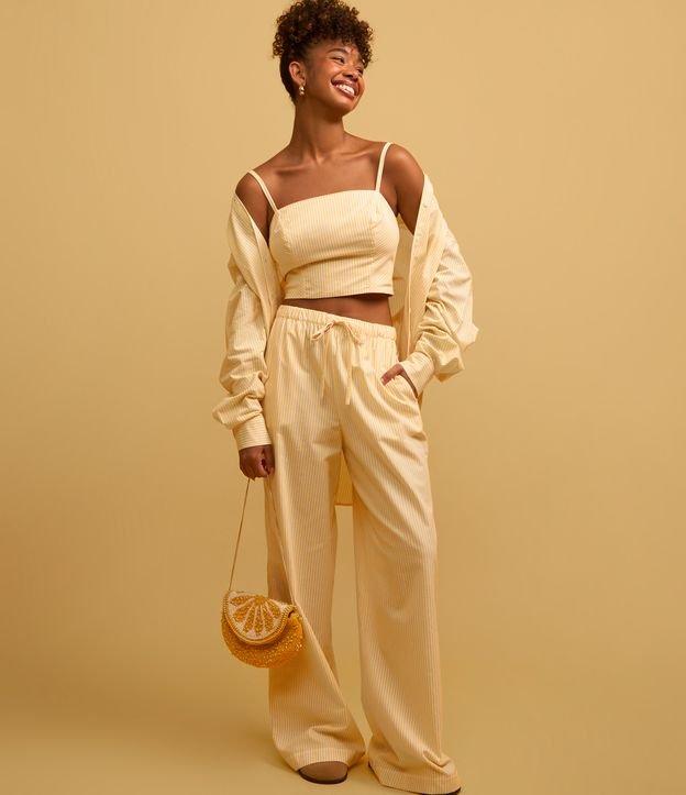 Blusa Cropped em Tricoline Listrada com Fio Tinto - 2