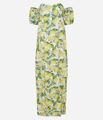 Vestido New Midi em Tricoline com Decote Ombro e Ombro