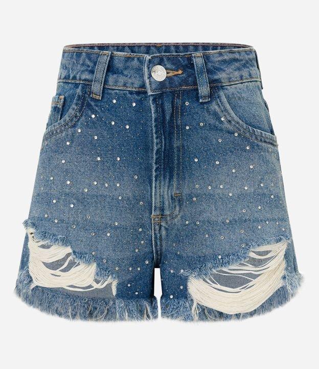 Short Cintura Alta em Jeans com Rasgos e Barra Desfeita - 1