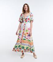 Vestido New Midi em Viscose com Recort eno Busto e Estampa Paisagens - 1