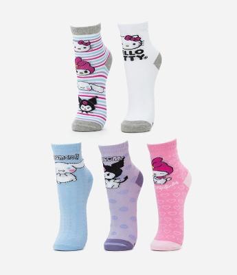 Kit 05 Meias Infantil com Estampa Hello Kitty - Tam 23  a 38