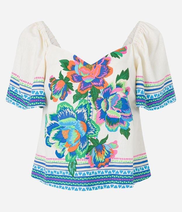 Blusa em Viscose e Linho com Estampa Floral - 1