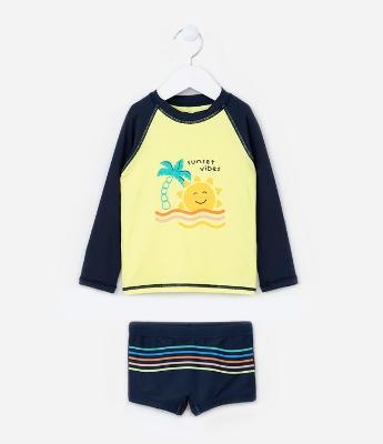 Conjunto Infantil com Proteção UV e Estampa de Solzinho - Tam 1 a 4 Anos