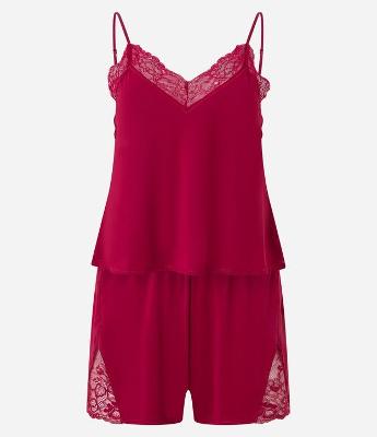 Pijama Short Doll Alcinha em Poliamida com Detalhes Rendados