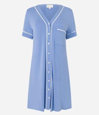 Camisola Americana em Viscose com Abotoamento e Viés Contrastante