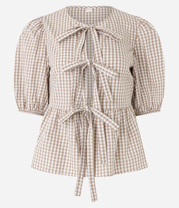 Blusa em Tricoline Xadrez Vichy com Manga Bufante - 1
