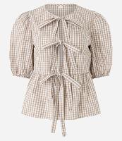 Blusa em Tricoline Xadrez Vichy com Manga Bufante - 1