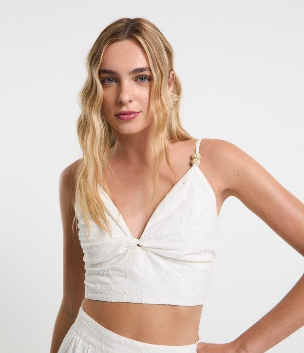 Blusa Cropped em Laise com Detalhe nas Alças - 1