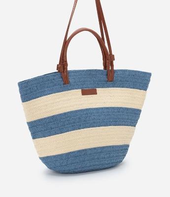 Bolsa de Praia com Listras e Alças Finas em Pu